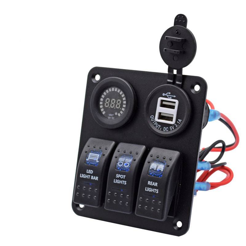 12v Switch Panel - 3 Gang Rocker 12v Switch Panel with LED Backlit
