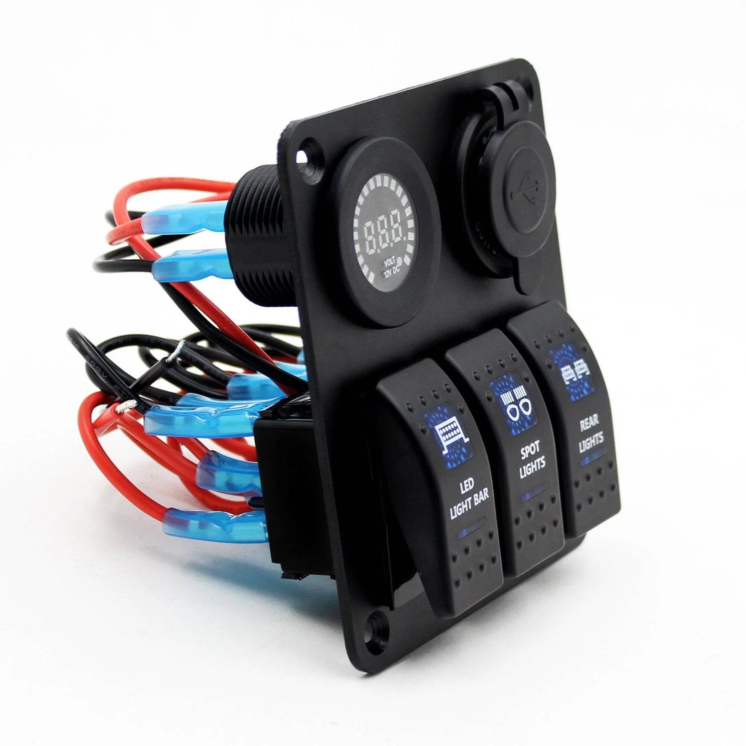 12v Switch Panel - 3 Gang Rocker 12v Switch Panel with LED Backlit - Image 2