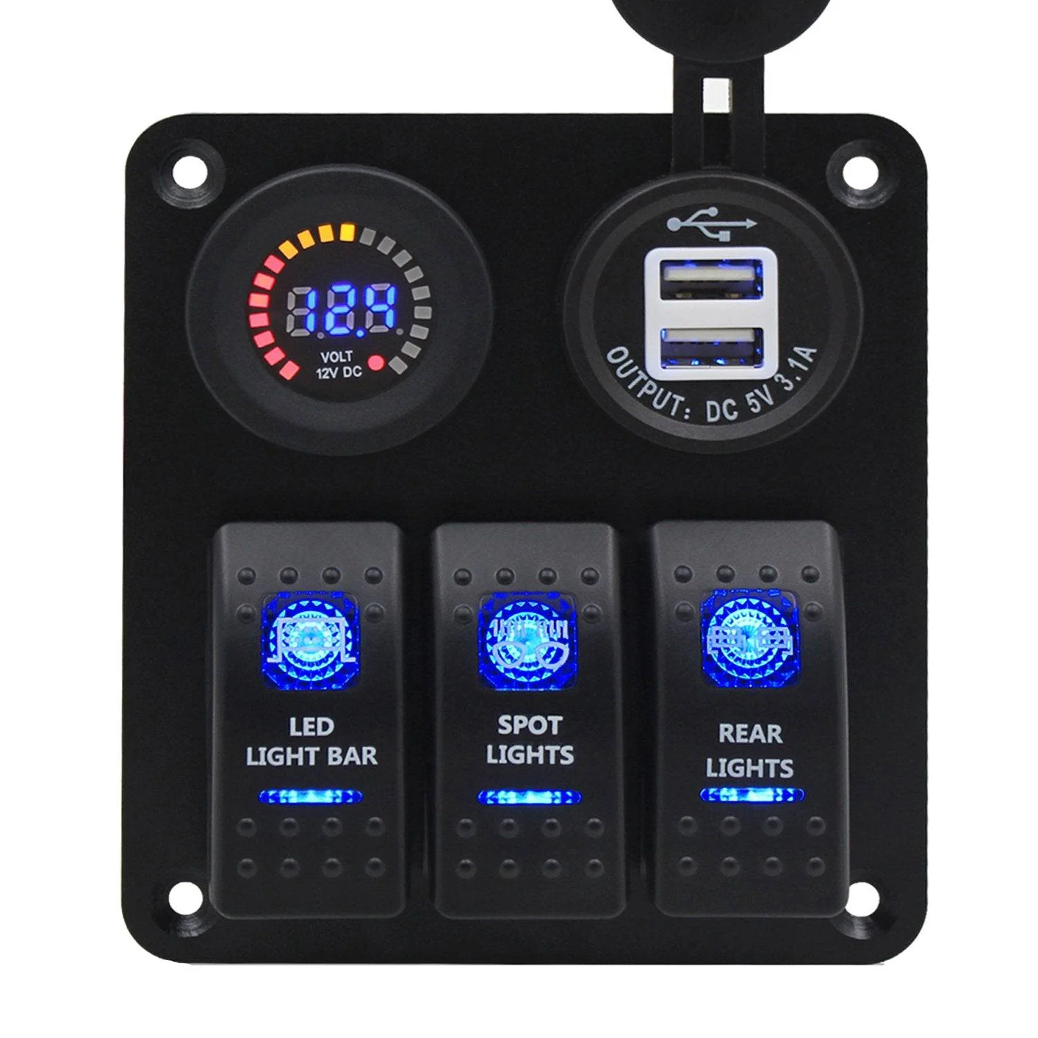 12v Switch Panel - 3 Gang Rocker 12v Switch Panel with LED Backlit - Image 3