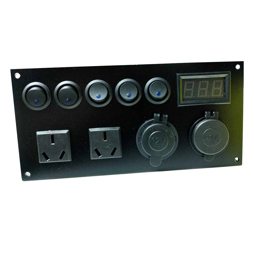12v Switch Panel - 5 Gang Switch Panel | with AC / Usb Outlets