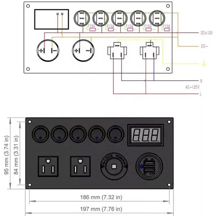 12v Switch Panel - 5 Gang Switch Panel | with AC / Usb Outlets - Image 4