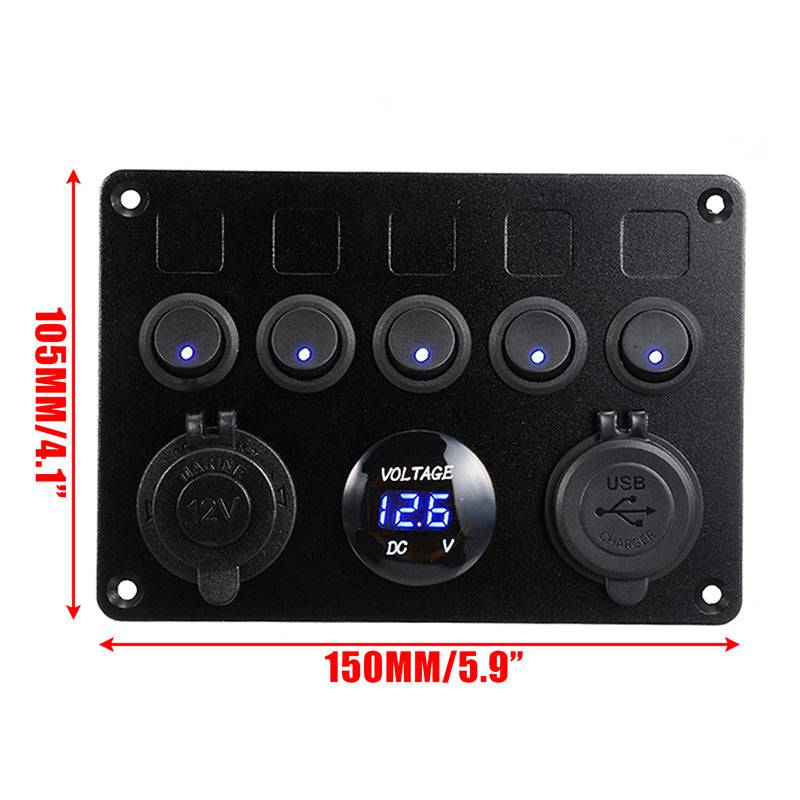 12v Switch Panel - 5 Rocker Switch | USB | Voltmeter | Power Socket Panel - Image 3