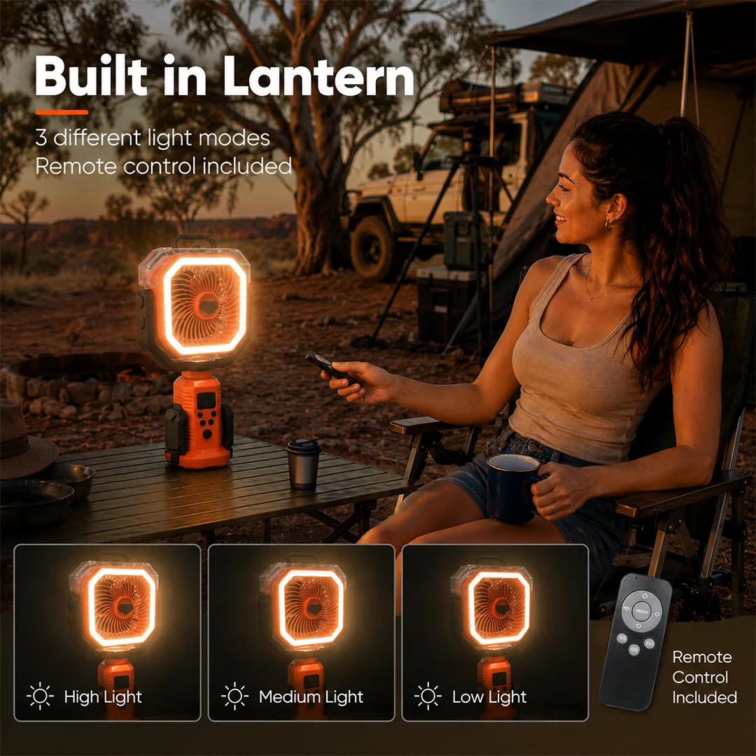 Camping Fan with Adjustable Stand, Water Misting Spray, Built in Lantern & 20,000mAh Battery - Image 4