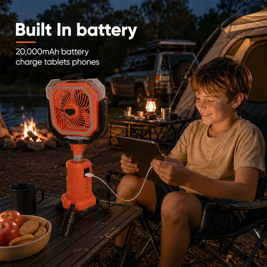 Camping Fan with Adjustable Stand, Water Misting Spray, Built in Lantern & 20,000mAh Battery - Image 6