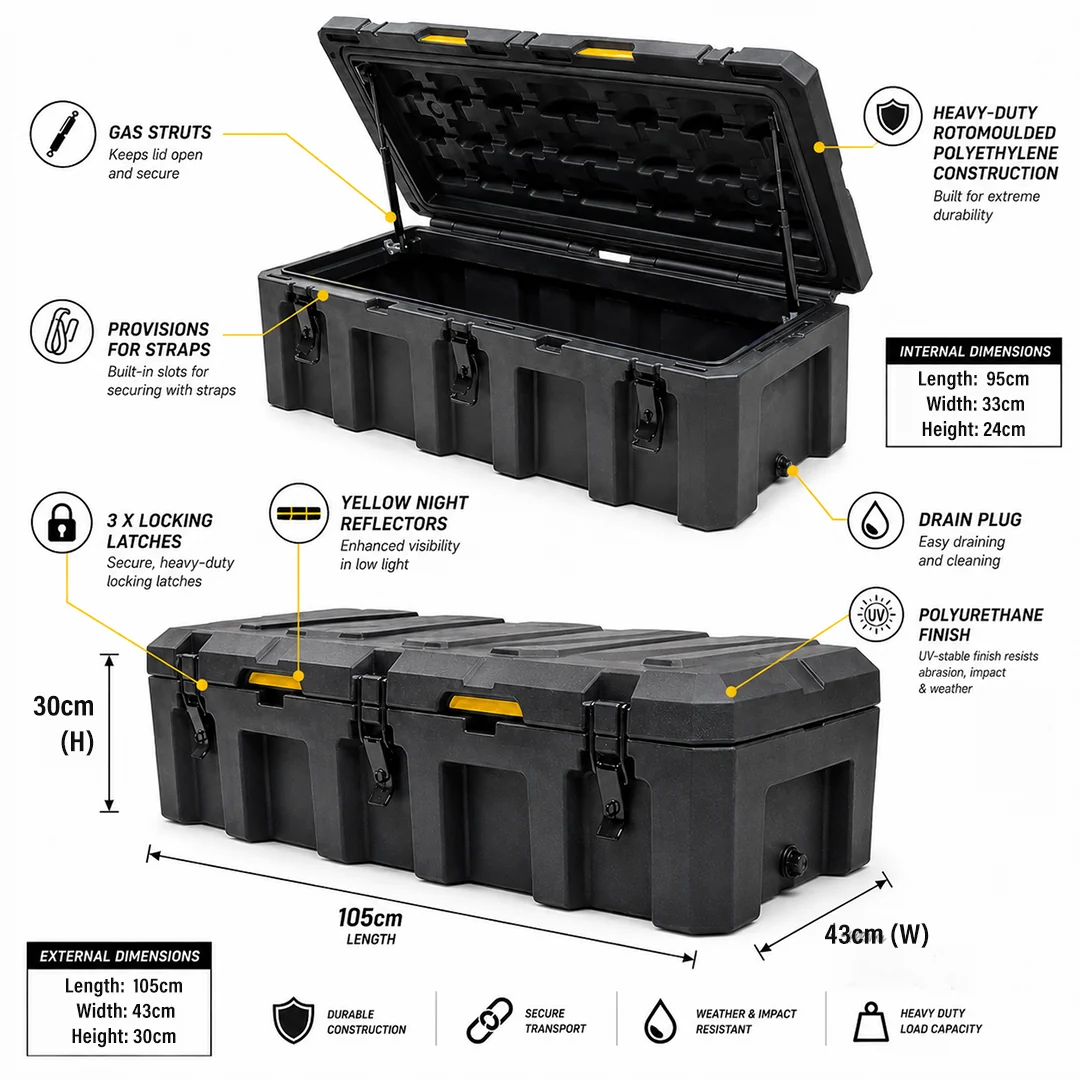 Camping Storage Box 95Litre with Gas Struts - Image 3