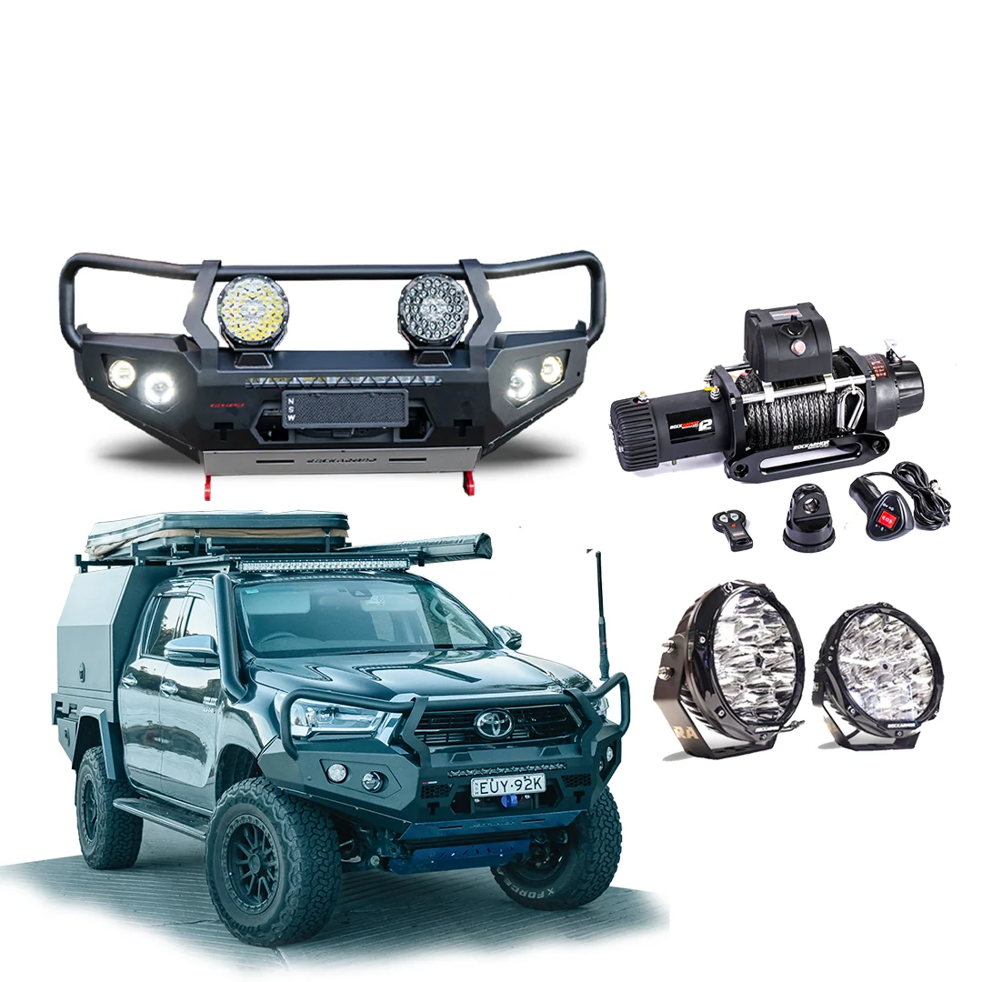 Frontal GT Bull Bar Pack Suits - Hilux 08/2020 - 11/2025 12,000LBS Winch / R85 LED Spotties | Rockamor