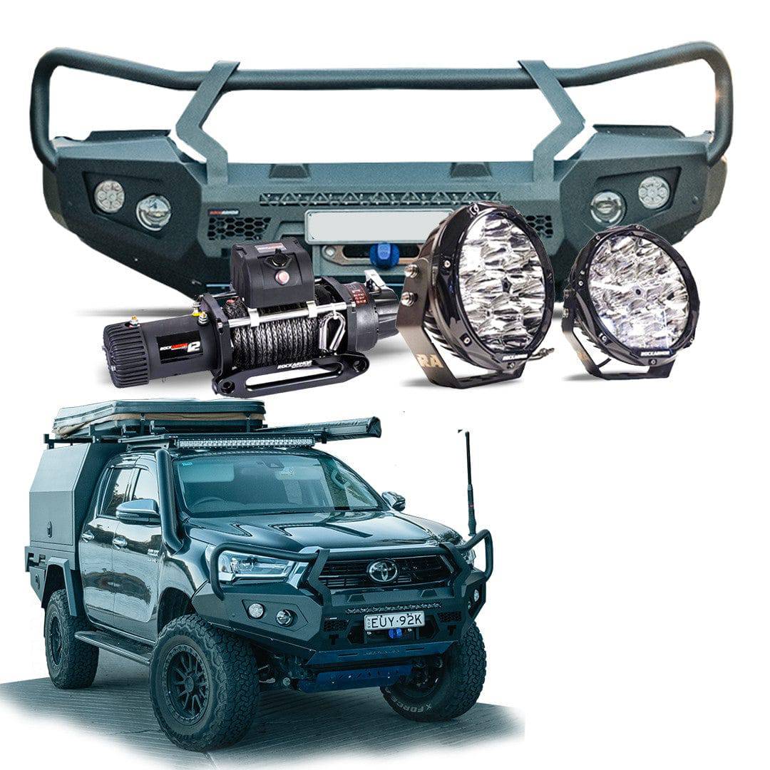 Frontal GT Bull Bar Pack Suits - Hilux 08/2020 - 11/2025 12,000LBS Winch / R85 LED Spotties | Rockamor - Image 5