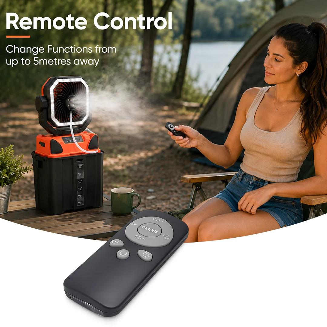 Portable Camping Fan with Water Misting Spray - 20,000mAh Battery - 6Litre Water Tank - Built in Lantern - Image 11