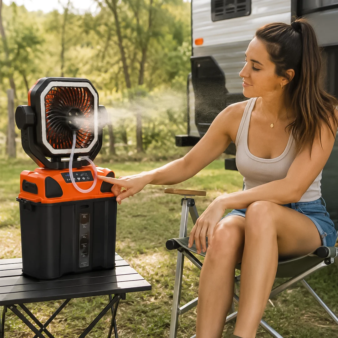 Portable Camping Fan with Water Misting Spray - 20,000mAh Battery - 6Litre Water Tank - Built in Lantern - Image 3
