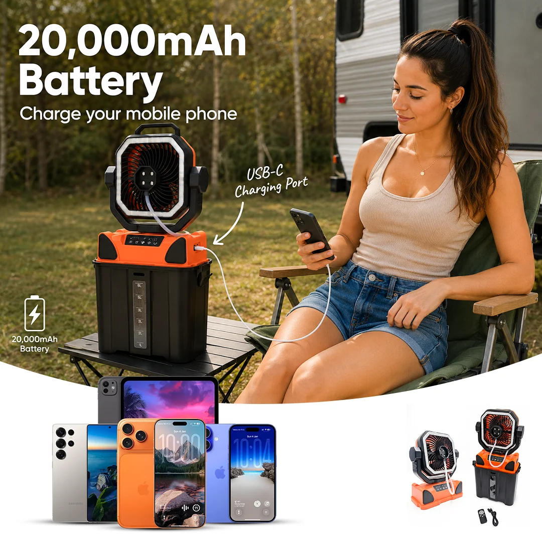 Portable Camping Fan with Water Misting Spray - 20,000mAh Battery - 6Litre Water Tank - Built in Lantern - Image 5