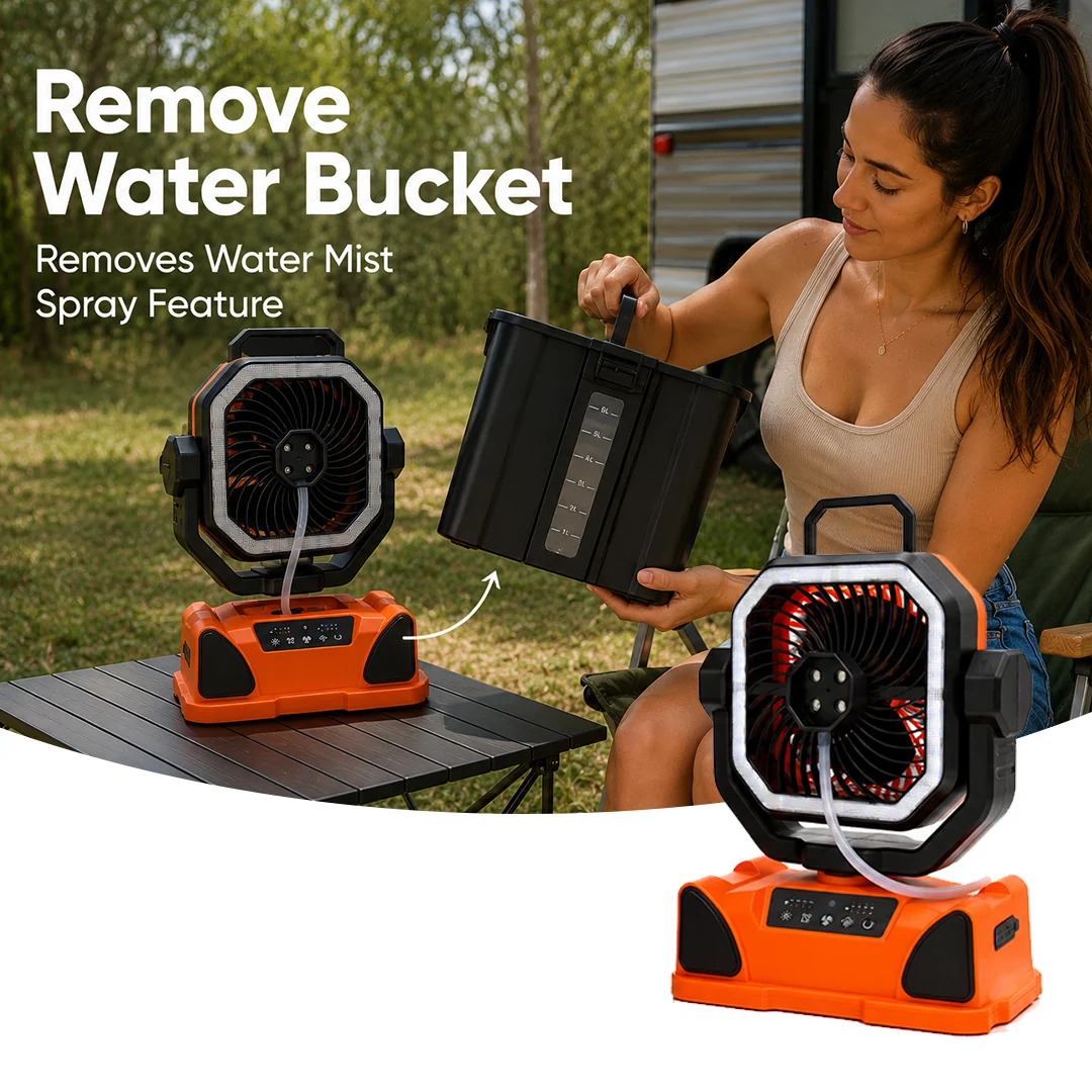 Portable Camping Fan with Water Misting Spray - 20,000mAh Battery - 6Litre Water Tank - Built in Lantern - Image 9
