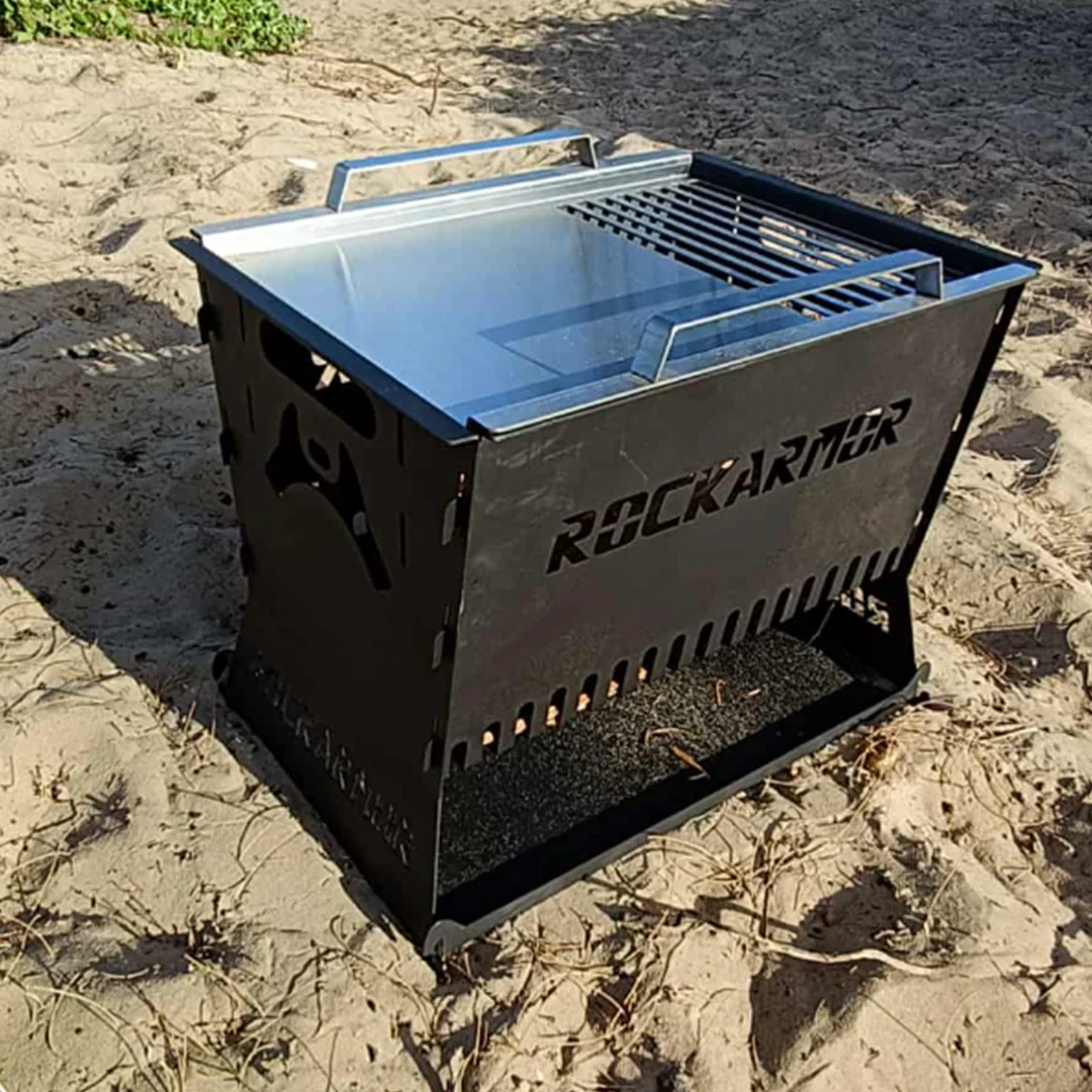 Rockarmor Camp Fire Pit & Grille Plate - 3mm Steel (Black) - Image 4