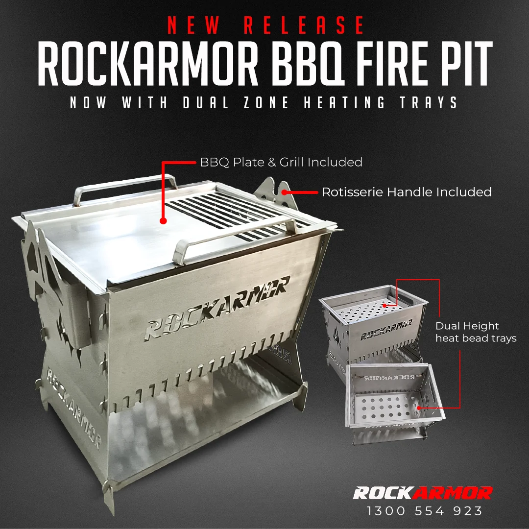 Rockarmor Camp Fire Pit & Grille Plate - 3mm Stainless Steel - (Silver) - Image 3